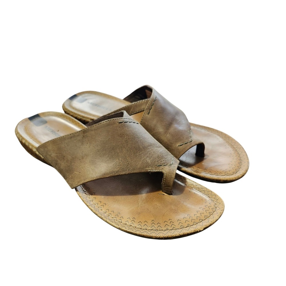 Merrell Brown Rose Leather Slide Sandals Womens 8 Thong Boho Casual Minimalist